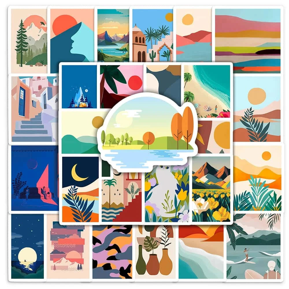 ABSTRAIT PAYSAGE PACK | 50 STICKERS - StickerWorld