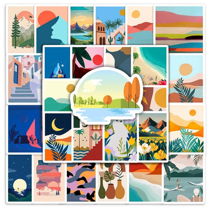 ABSTRAIT PAYSAGE PACK | 50 STICKERS - StickerWorld