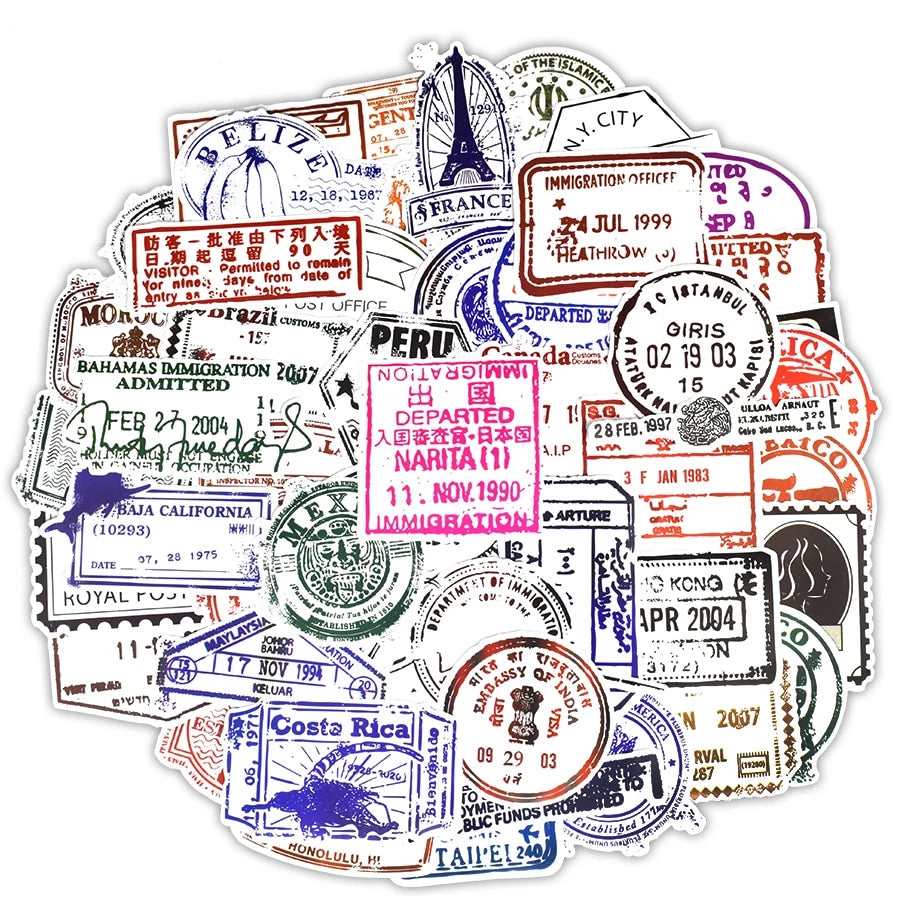 Stickers Autocollant VOYAGE TAMPON PACK | 50 STICKERS | Stickerworld