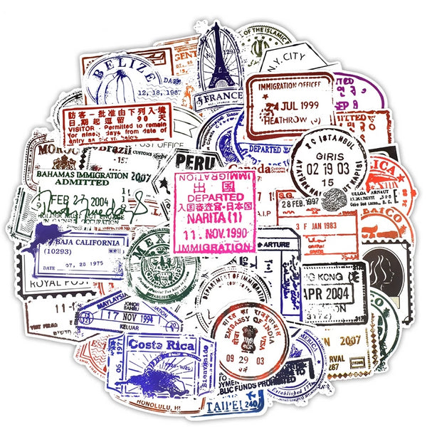 Stickers Autocollant VOYAGE TAMPON PACK | 50 STICKERS | Stickerworld