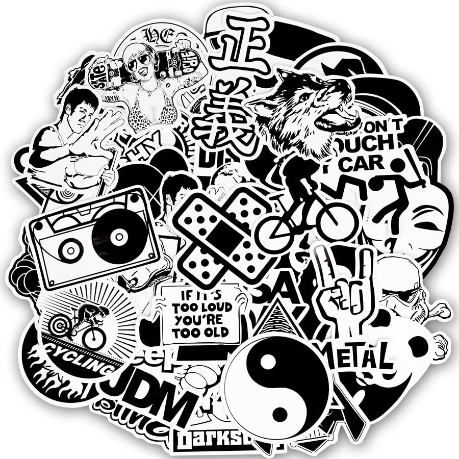 Stickers Autocollant BLACK AND WHITE PACK | 100 STICKERS | Stickerworld