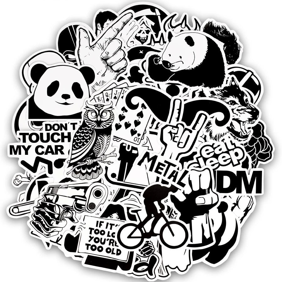 Stickers Autocollant BLACK AND WHITE PACK | 50 STICKERS | Stickerworld