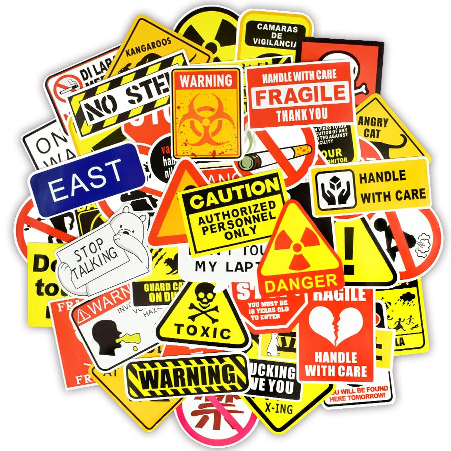 Stickers Autocollant PANNEAU WARNING PACK | 50 STICKERS | Stickerworld