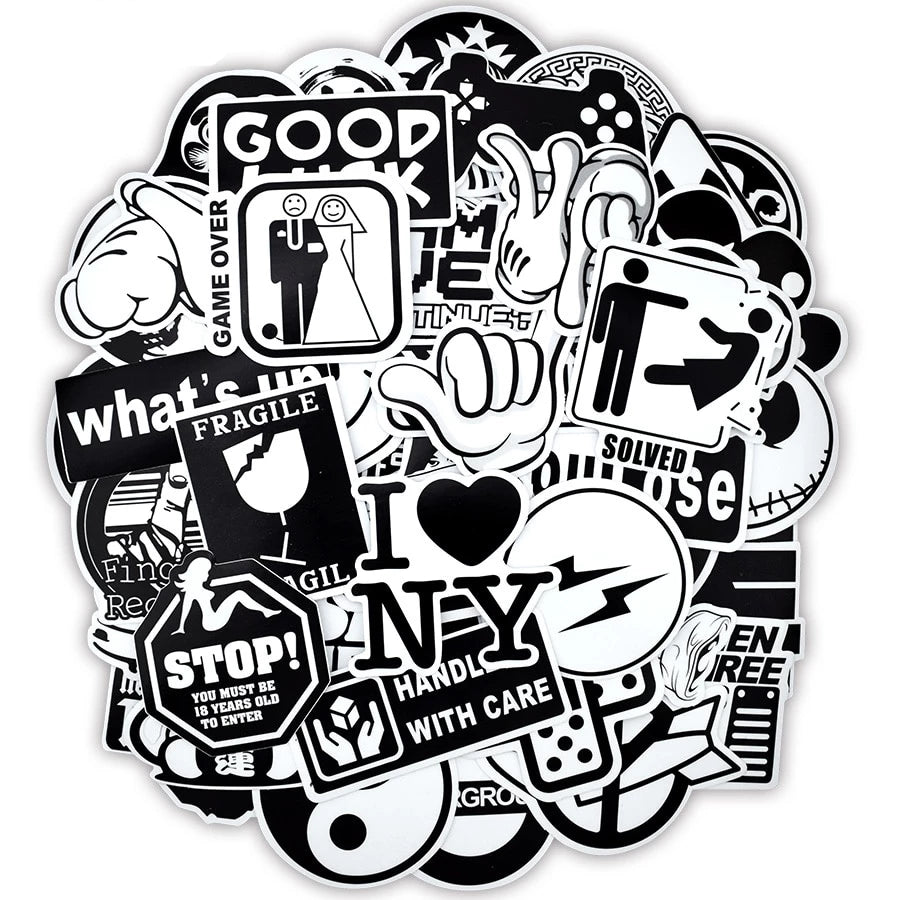 Stickers Autocollant BLACK AND WHITE PACK | 100 STICKERS | Stickerworld